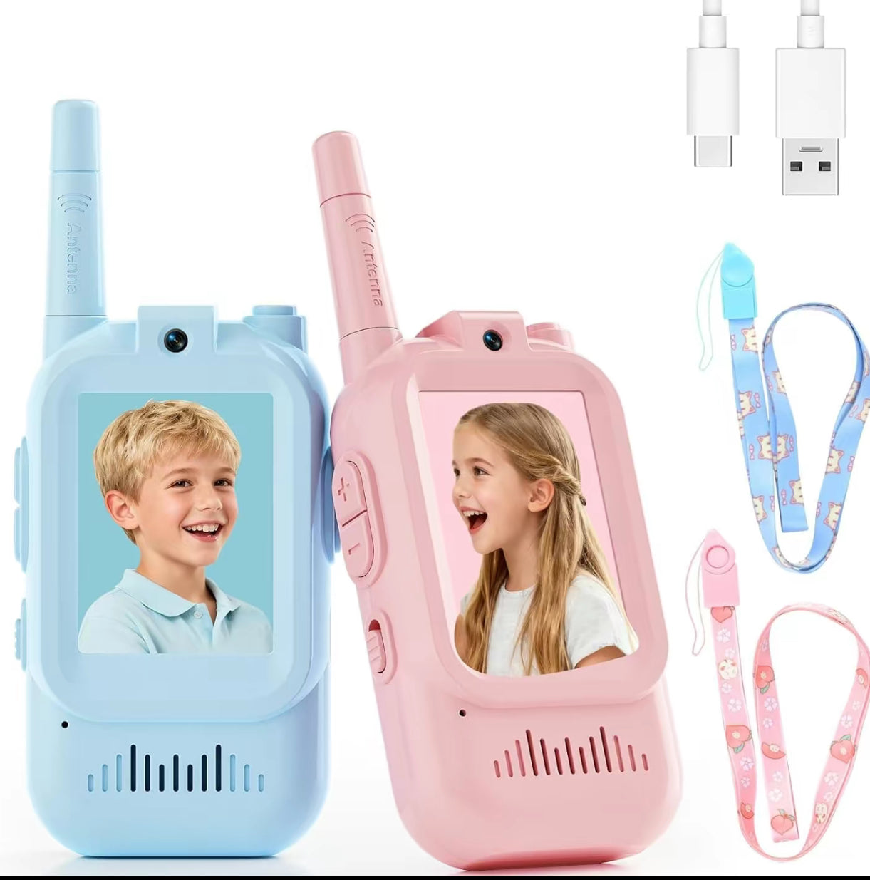 Mini Video Walkie Talkie for Kids – 2.0" Screen, Voice Changer, Rechargeable Intercom Blue/Pink 2025