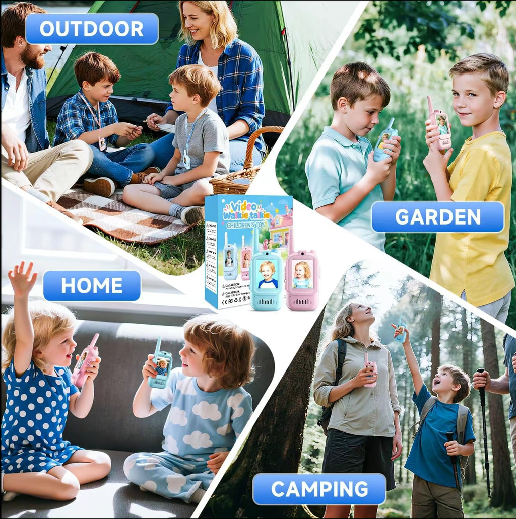 Mini Video Walkie Talkie for Kids – 2.0" Screen, Voice Changer, Rechargeable Intercom Blue/Pink 2025