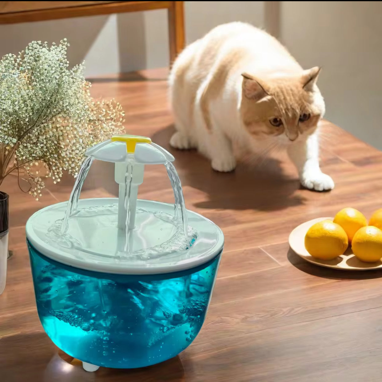 Cat Flower Water Dispenser, Recirculating Pet Water Dispenser, USB Powered, Silent, with Filter Foam for Cats and Small Dogs