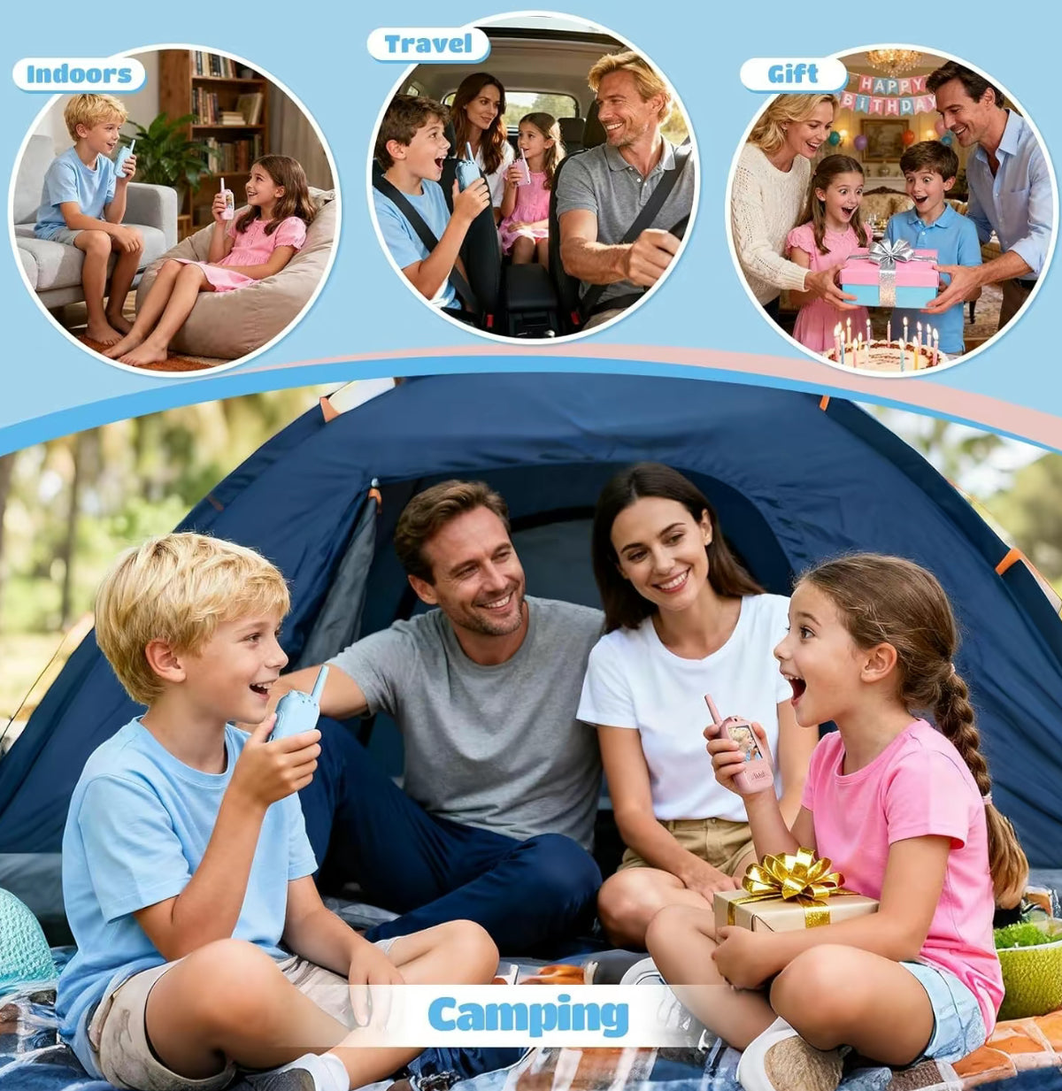 Mini Video Walkie Talkie for Kids – 2.0" Screen, Voice Changer, Rechargeable Intercom Blue/Pink 2025