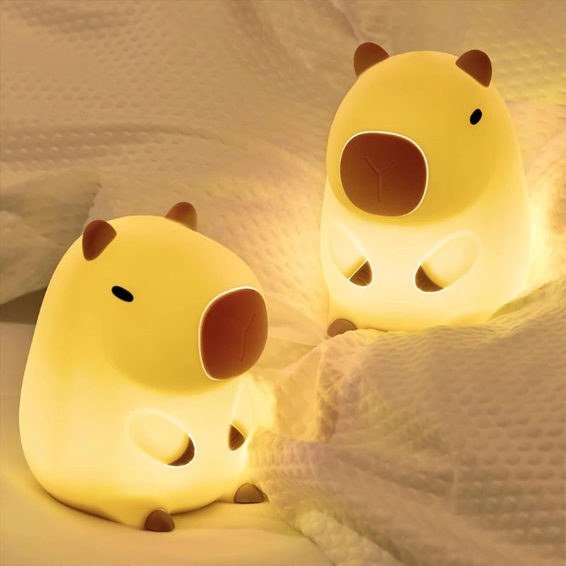 Cute Capybara Night Light – USB Rechargeable Silicone Touch Lamp