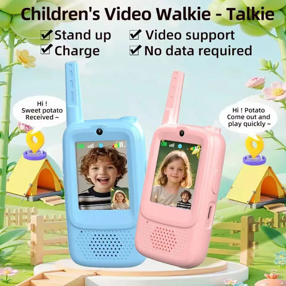 Mini Video Walkie Talkie for Kids – 2.0" Screen, Voice Changer, Rechargeable Intercom Blue/Pink 2025