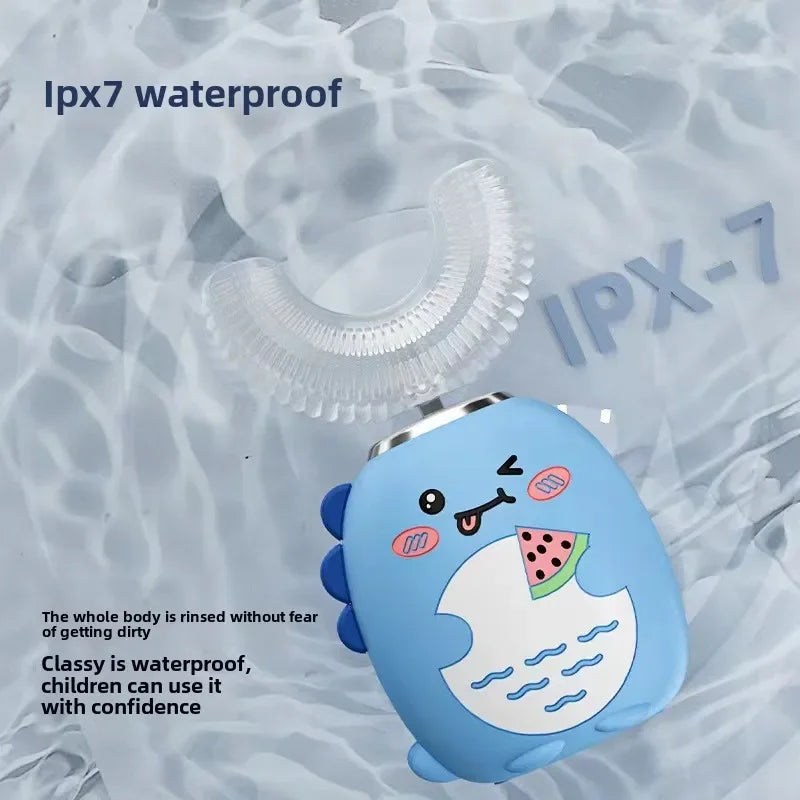 U-Shaped Electric Toothbrush for Kids – 360° Cartoon Silicone Automatic Rechargeable Sonic Children Toothbrush Ages , Smart Gentle Clean