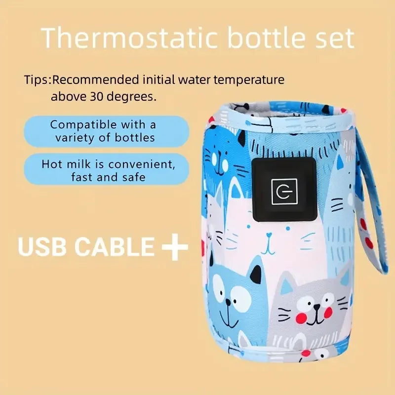 USB Portable Bottle Warmer – Travel Milk Water Heater Insulated Bag for Stroller Car, Nursing Feeding Warmer for Breastmilk Formula Baby Gift