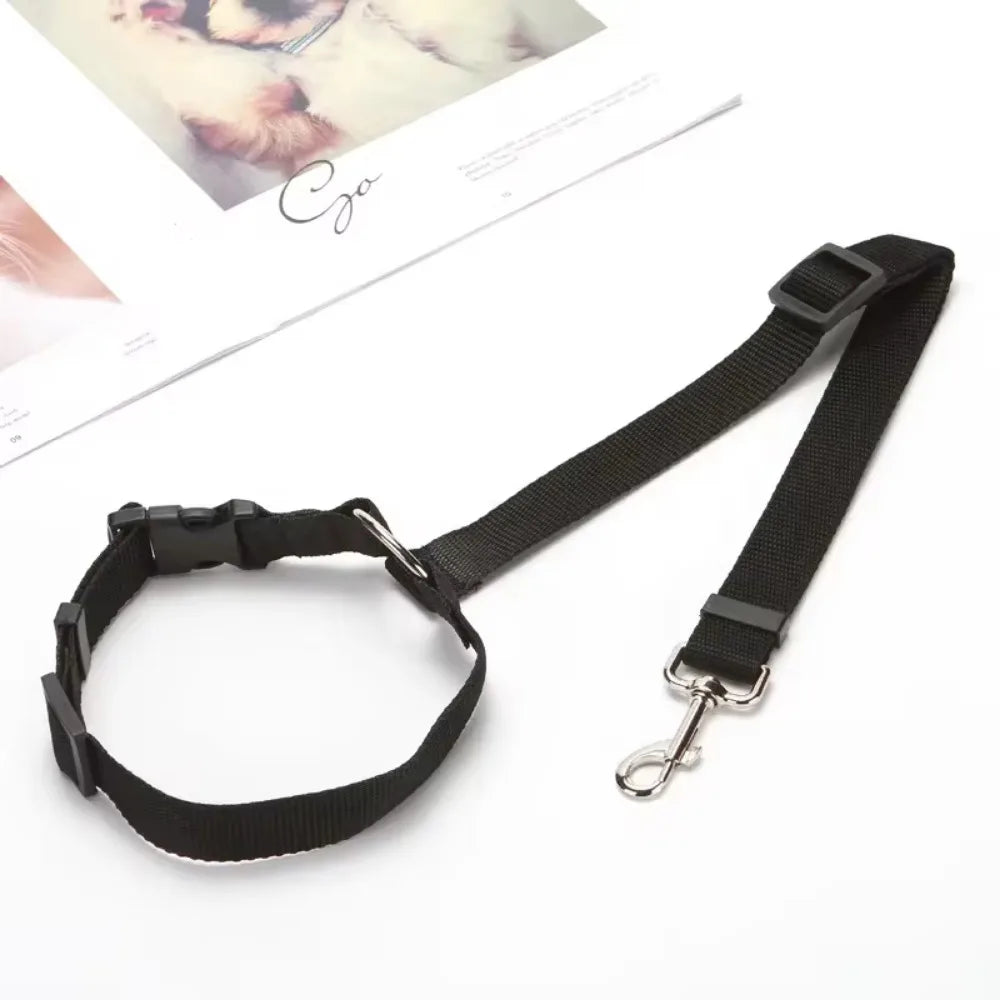 2-in-1 Pet Car Seat Belt Leash for Dogs & Cats – Adjustable Nylon Safety Harness Backseat Restraint Collar