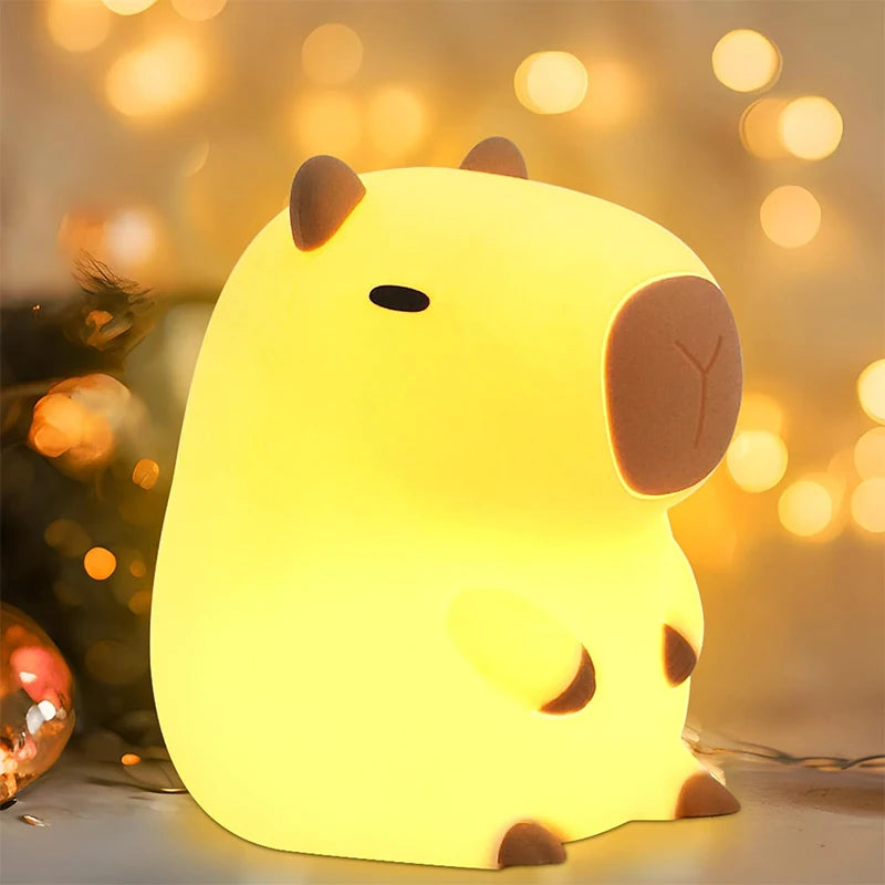 Cute Capybara Night Light – USB Rechargeable Silicone Touch Lamp