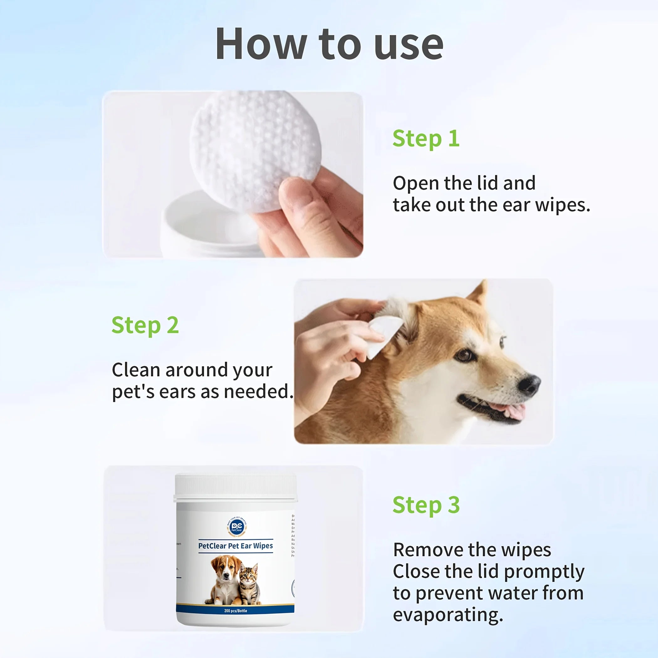 Pet Ear Cleaner Wipes for Dogs & Cats – Soft Finger Otic Cleaning Pads with Soothing Formula 200 Count