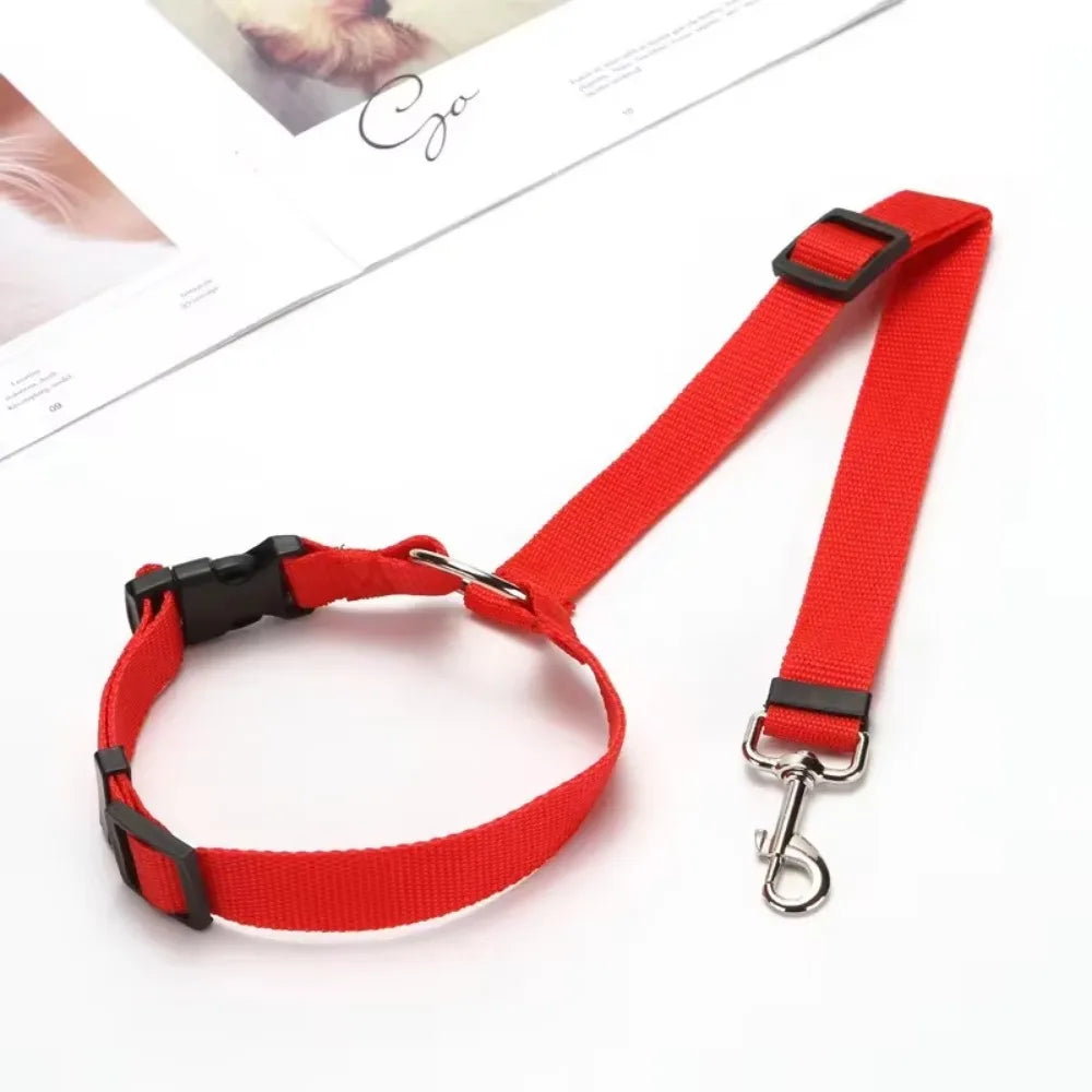 2-in-1 Pet Car Seat Belt Leash for Dogs & Cats – Adjustable Nylon Safety Harness Backseat Restraint Collar