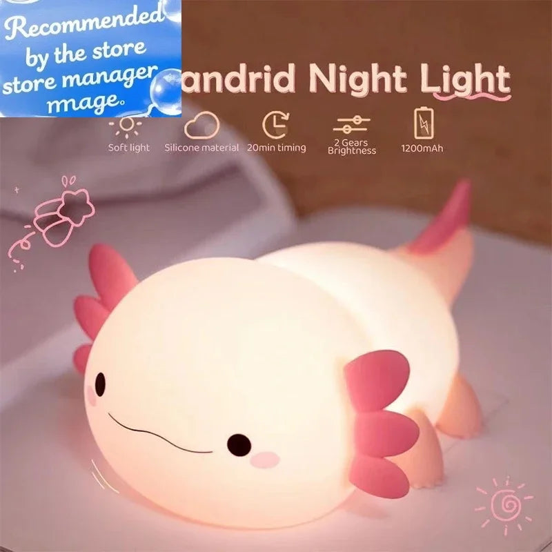 Cute Axolotl Night Light Silicone Touch Lamp – 7 Color USB Rechargeable Kawaii Nursery Lamp 2025