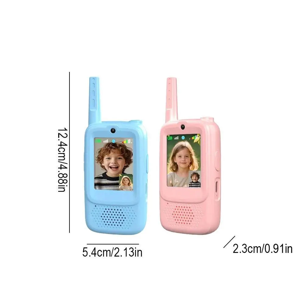 Mini Video Walkie Talkie for Kids – 2.0" Screen, Voice Changer, Rechargeable Intercom Blue/Pink 2025