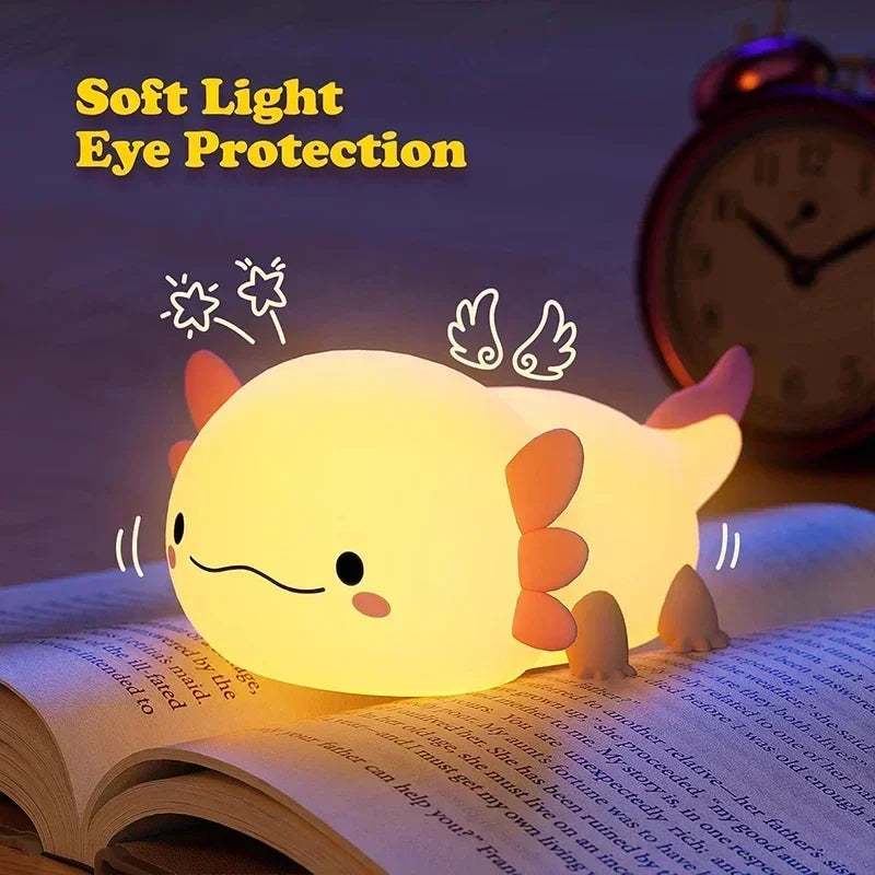 Cute Axolotl Night Light Silicone Touch Lamp – 7 Color USB Rechargeable Kawaii Nursery Lamp 2025