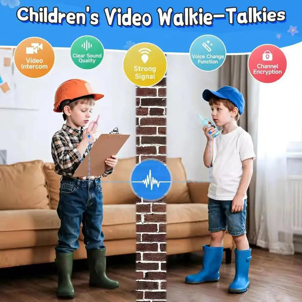 Mini Video Walkie Talkie for Kids – 2.0" Screen, Voice Changer, Rechargeable Intercom Blue/Pink 2025