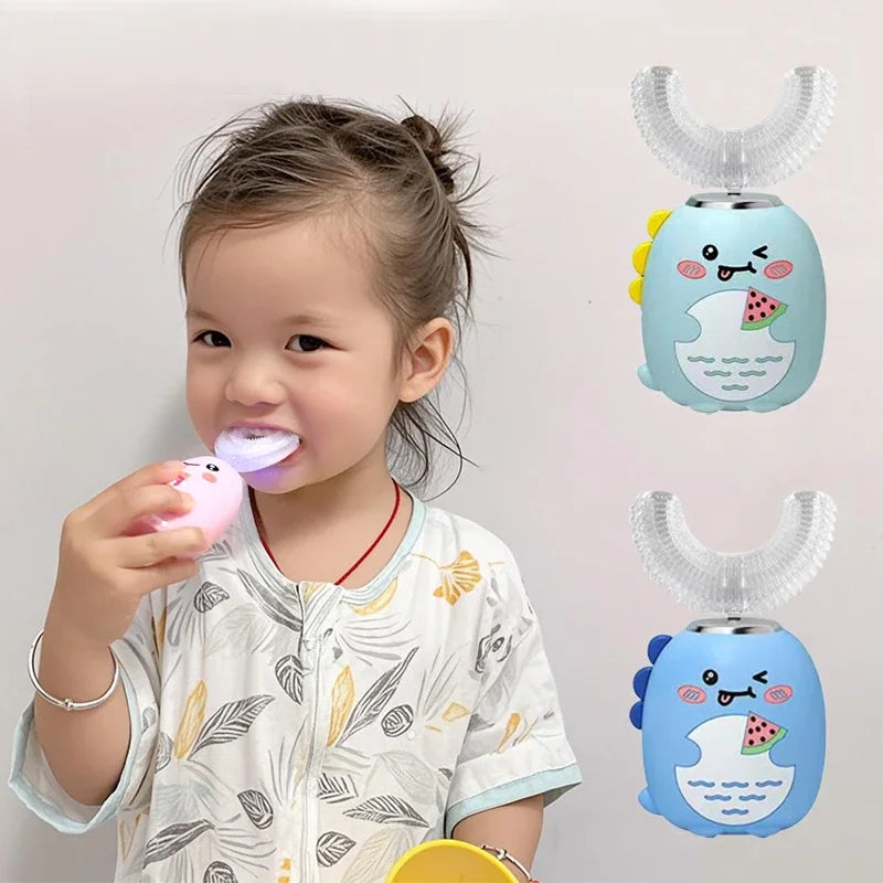 U-Shaped Electric Toothbrush for Kids – 360° Cartoon Silicone Automatic Rechargeable Sonic Children Toothbrush Ages , Smart Gentle Clean