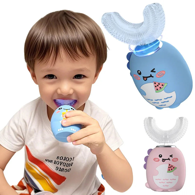 U-Shaped Electric Toothbrush for Kids – 360° Cartoon Silicone Automatic Rechargeable Sonic Children Toothbrush Ages , Smart Gentle Clean