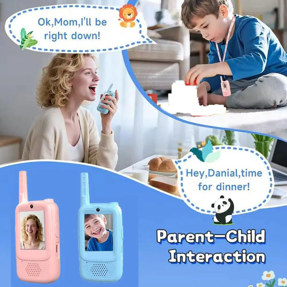 Mini Video Walkie Talkie for Kids – 2.0" Screen, Voice Changer, Rechargeable Intercom Blue/Pink 2025