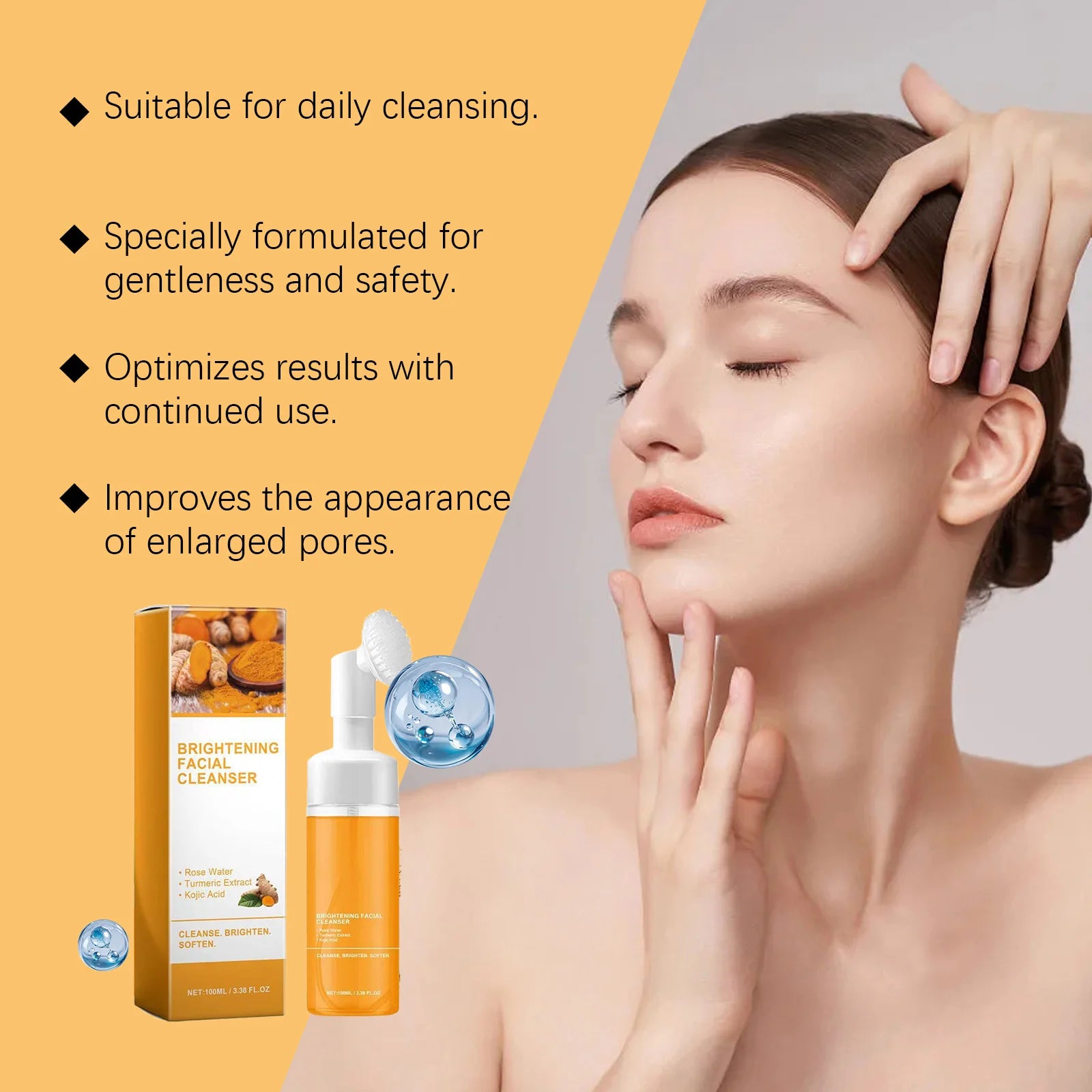 Turmeric Cleanser and Soap Set – Kojic Acid Blackhead Remover Deep Cleansing Oil Control Fade Acne Marks Brighten Skin Glow Duo