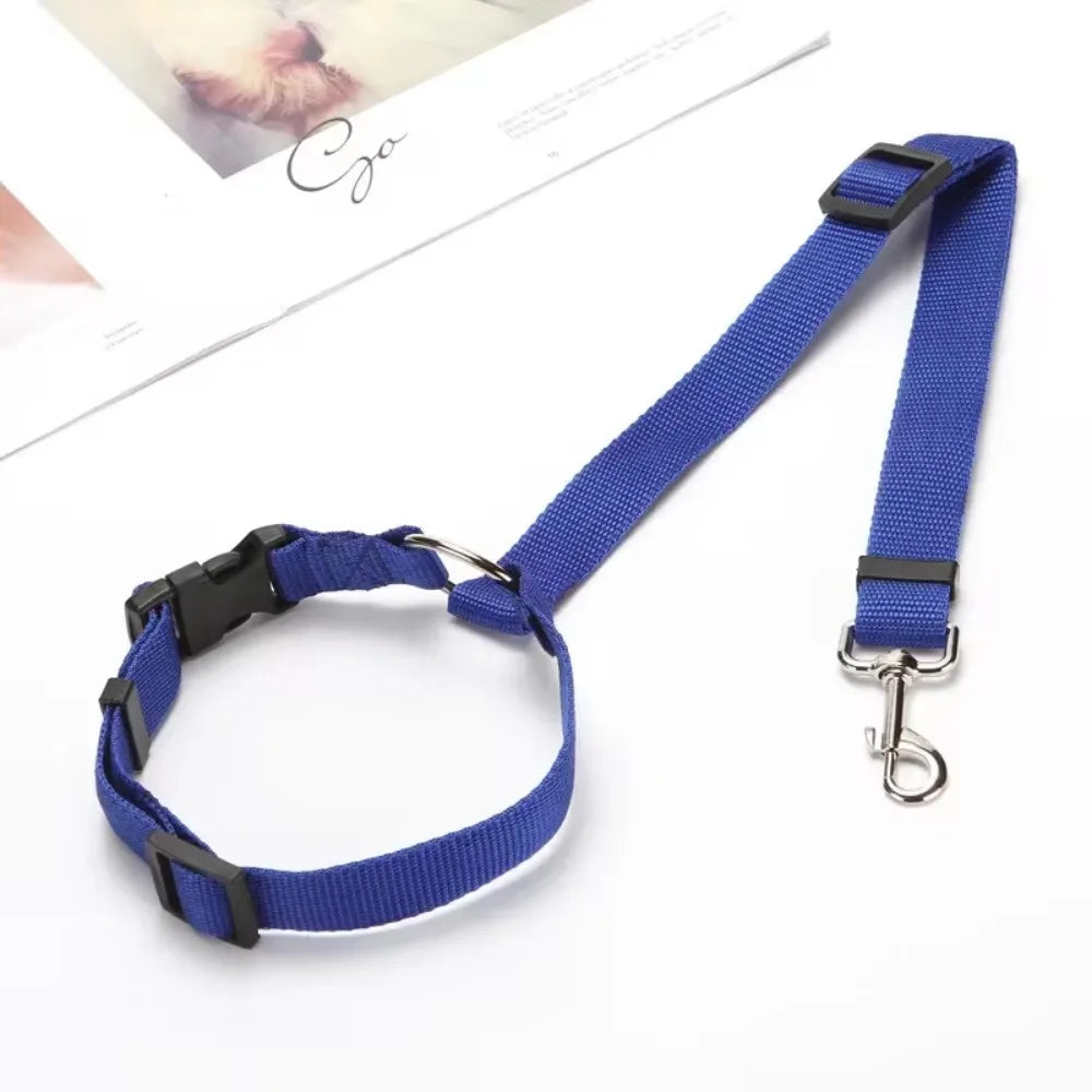 2-in-1 Pet Car Seat Belt Leash for Dogs & Cats – Adjustable Nylon Safety Harness Backseat Restraint Collar