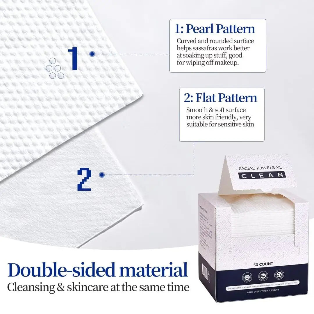 Clean Skin Clean Towels XL – 100% Biobased Disposable Makeup Remover Wipes for Sensitive Skin, Eczema Approved, Ultra Soft Face Towels 50 Count 2025 2026