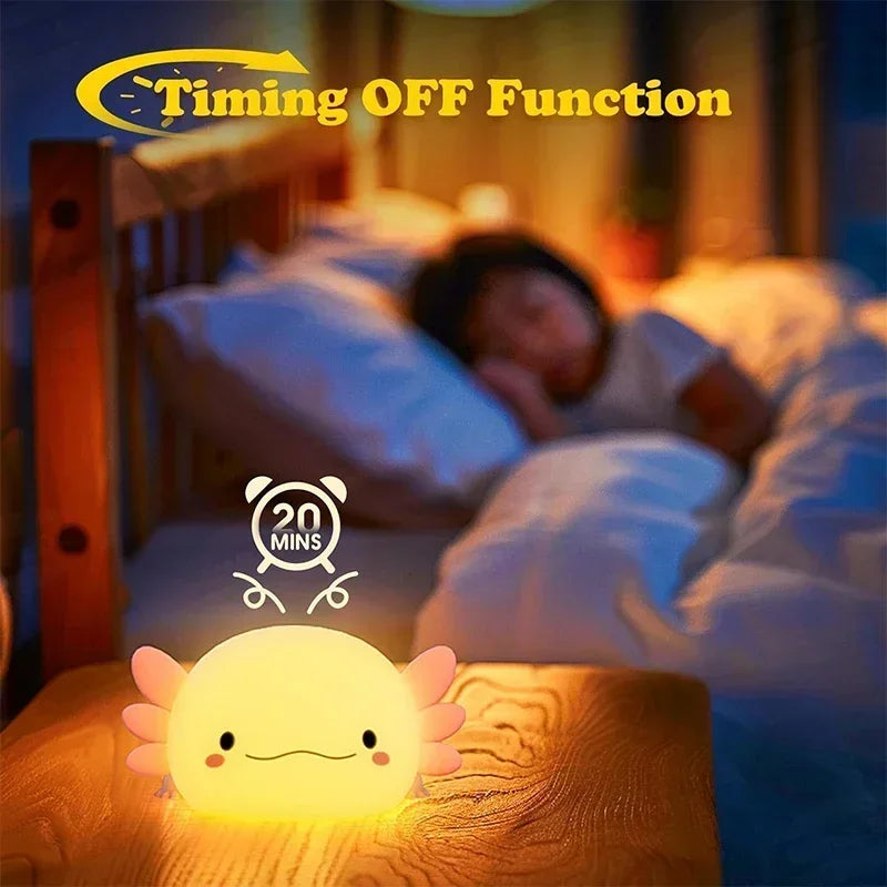 Cute Axolotl Night Light Silicone Touch Lamp – 7 Color USB Rechargeable Kawaii Nursery Lamp 2025