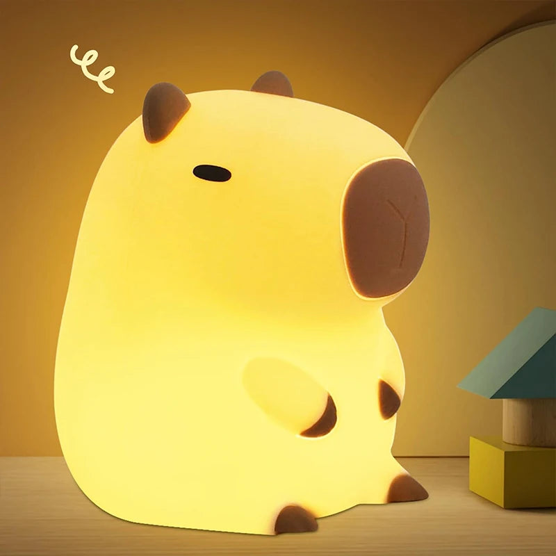 Cute Capybara Night Light – USB Rechargeable Silicone Touch Lamp