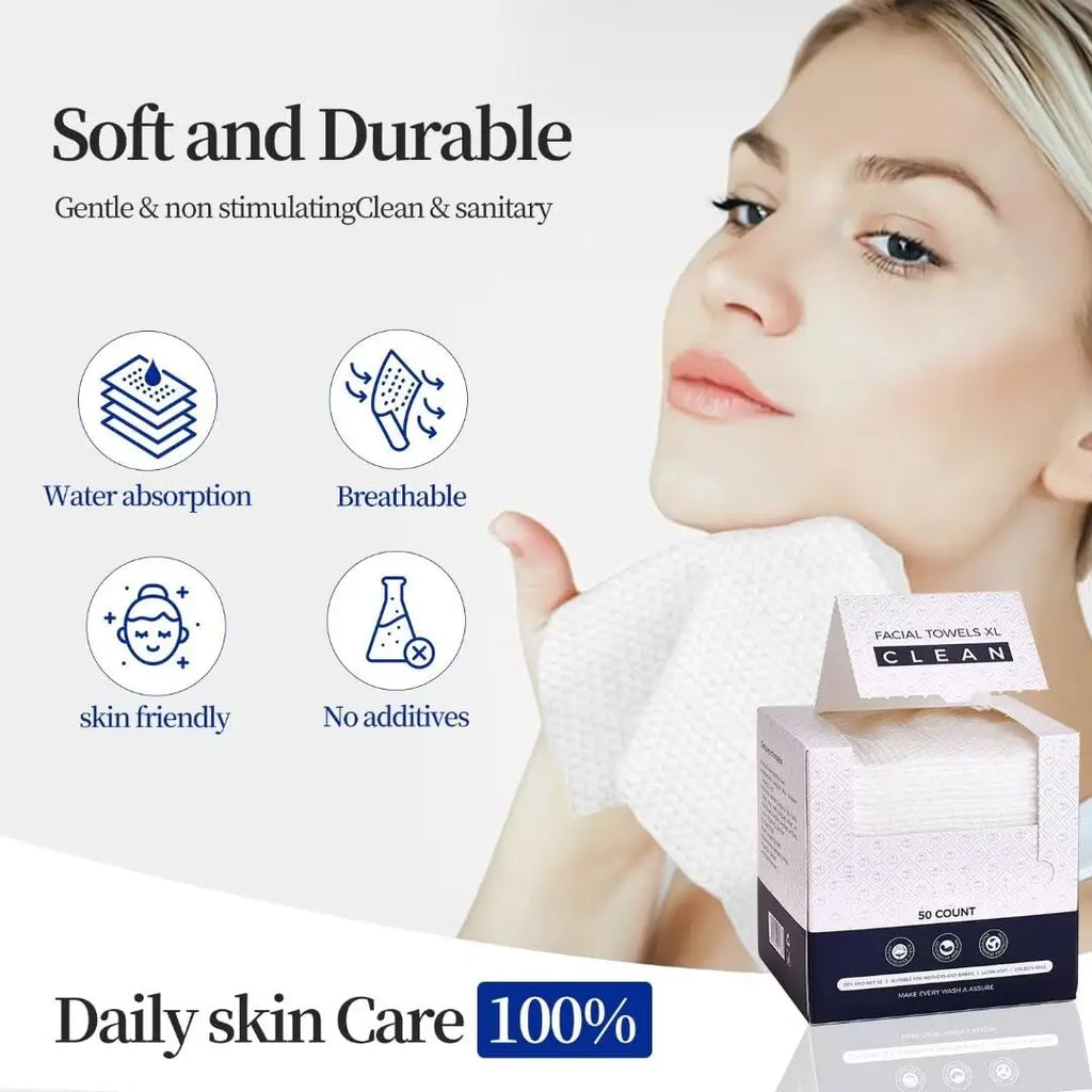 Clean Skin Clean Towels XL – 100% Biobased Disposable Makeup Remover Wipes for Sensitive Skin, Eczema Approved, Ultra Soft Face Towels 50 Count 2025 2026