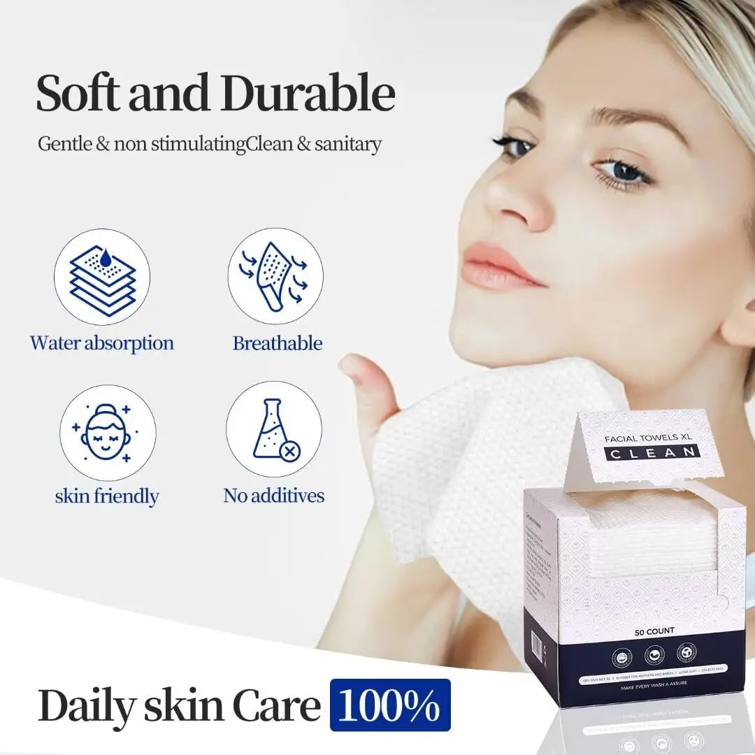 Clean Skin Clean Towels XL – 100% Biobased Disposable Makeup Remover Wipes for Sensitive Skin, Eczema Approved, Ultra Soft Face Towels 50 Count 2025 2026