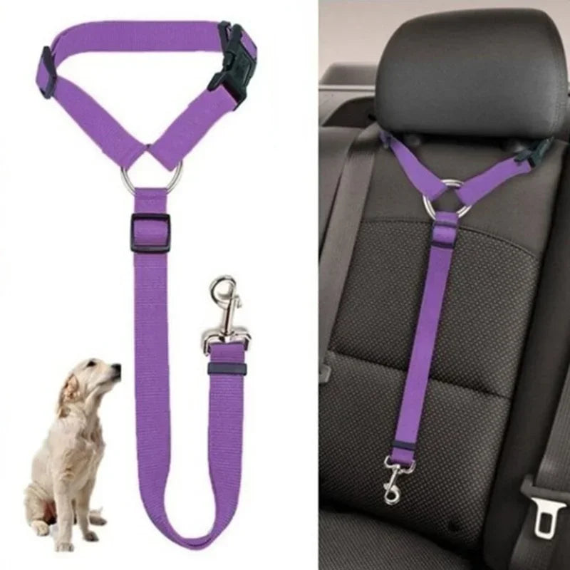 2-in-1 Pet Car Seat Belt Leash for Dogs & Cats – Adjustable Nylon Safety Harness Backseat Restraint Collar