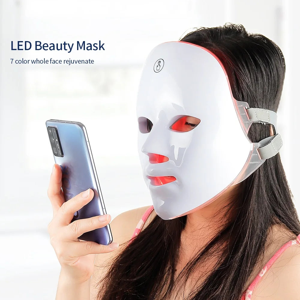 7-Color LED Face Mask with Red Light Therapy – Wireless Anti-Aging Skin Rejuvenation Mask