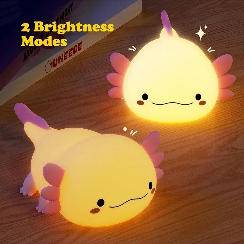 Cute Axolotl Night Light Silicone Touch Lamp – 7 Color USB Rechargeable Kawaii Nursery Lamp 2025