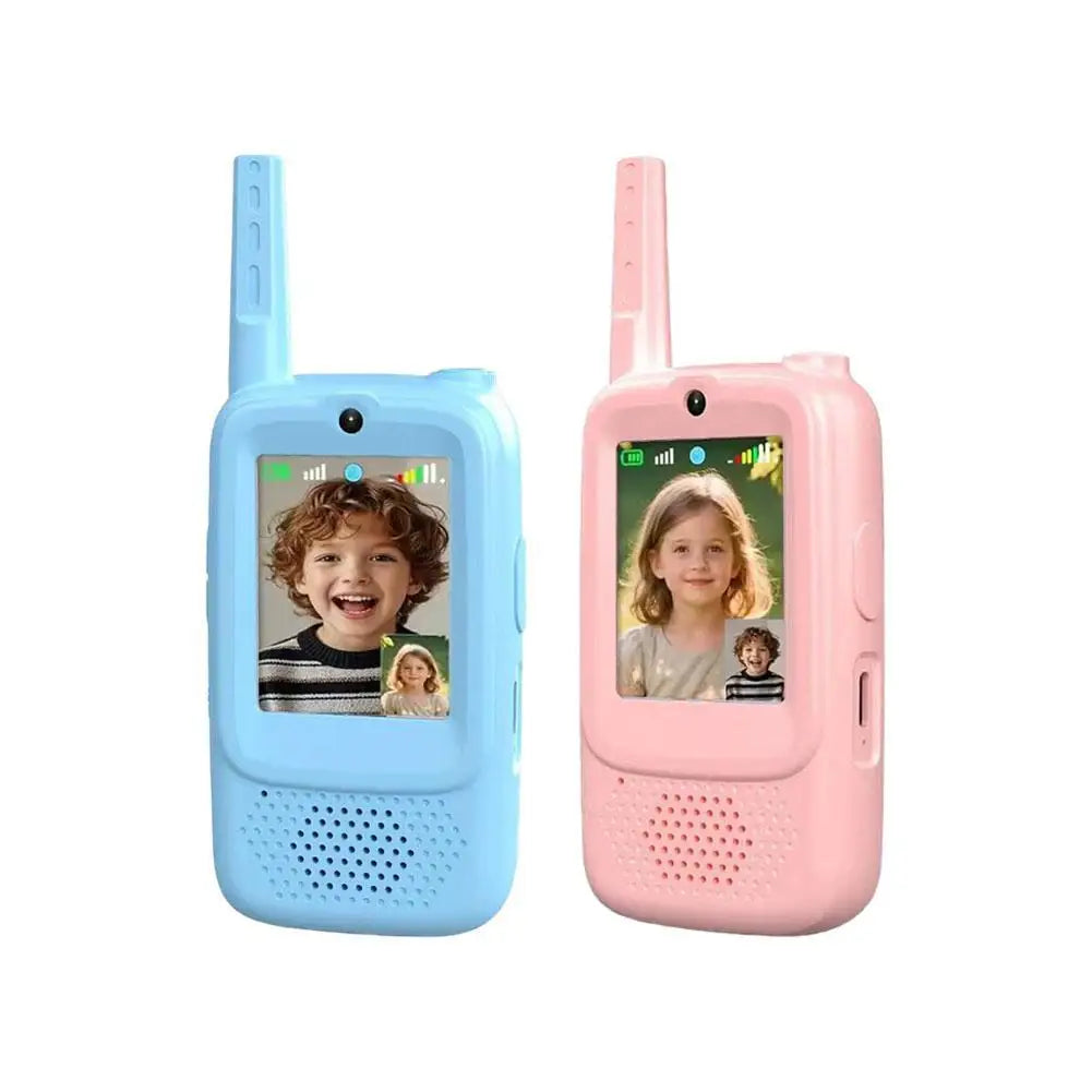 Mini Video Walkie Talkie for Kids – 2.0" Screen, Voice Changer, Rechargeable Intercom Blue/Pink 2025