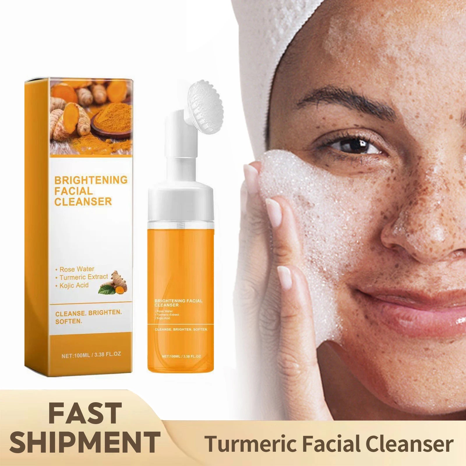 Turmeric Cleanser and Soap Set – Kojic Acid Blackhead Remover Deep Cleansing Oil Control Fade Acne Marks Brighten Skin Glow Duo