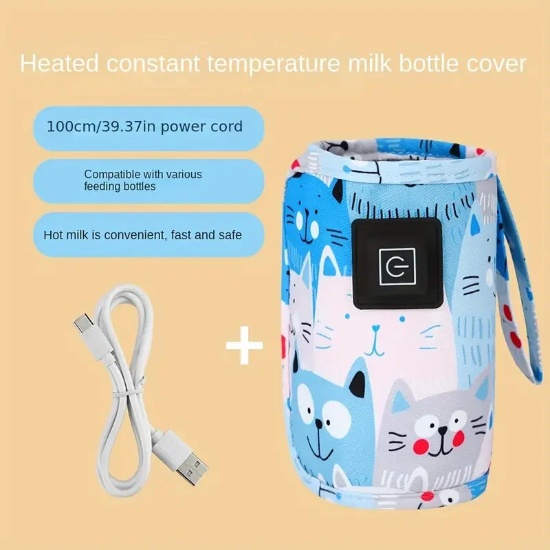 USB Portable Bottle Warmer – Travel Milk Water Heater Insulated Bag for Stroller Car, Nursing Feeding Warmer for Breastmilk Formula Baby Gift