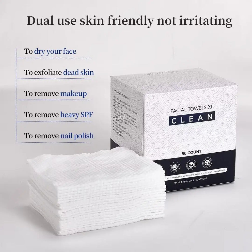 Clean Skin Clean Towels XL – 100% Biobased Disposable Makeup Remover Wipes for Sensitive Skin, Eczema Approved, Ultra Soft Face Towels 50 Count 2025 2026