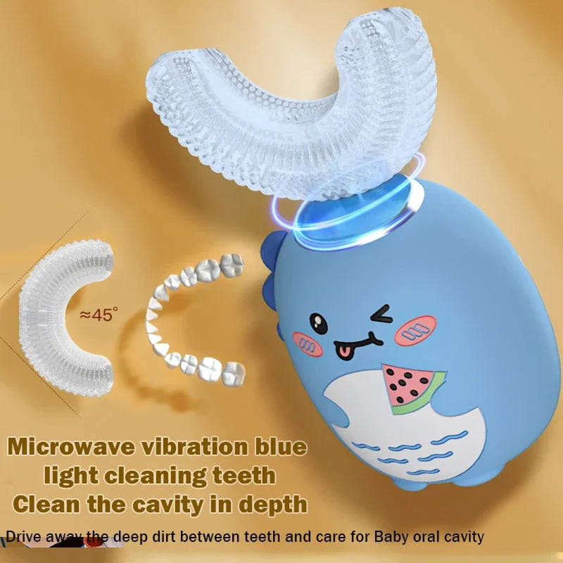 U-Shaped Electric Toothbrush for Kids – 360° Cartoon Silicone Automatic Rechargeable Sonic Children Toothbrush Ages , Smart Gentle Clean