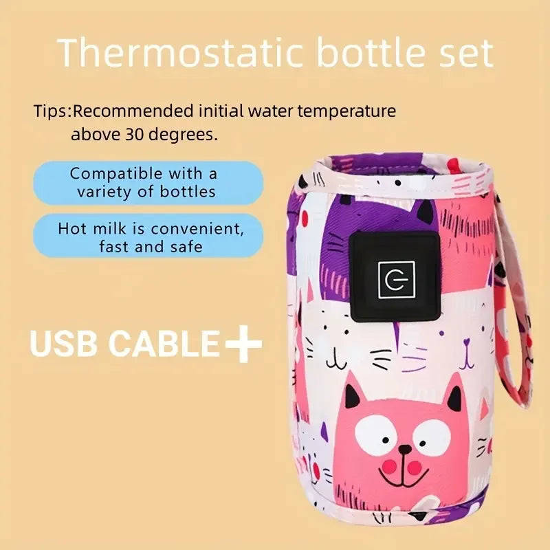 USB Portable Bottle Warmer – Travel Milk Water Heater Insulated Bag for Stroller Car, Nursing Feeding Warmer for Breastmilk Formula Baby Gift