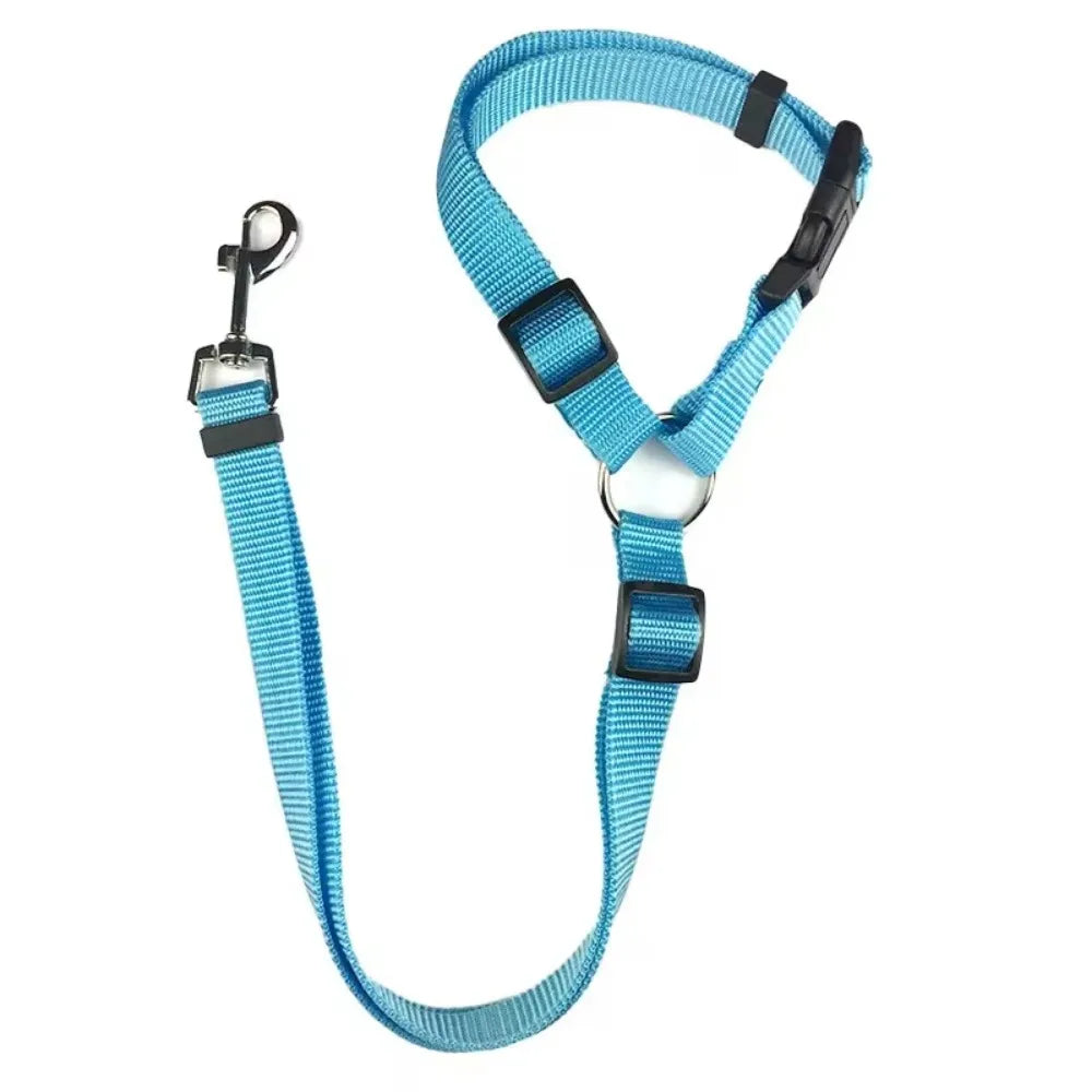 2-in-1 Pet Car Seat Belt Leash for Dogs & Cats – Adjustable Nylon Safety Harness Backseat Restraint Collar