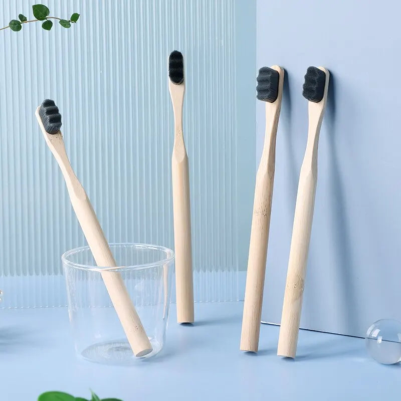 Bamboo Toothbrush Set 4-Pack – Charcoal Bristles Sustainable Oral Care Zero Waste